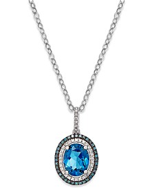 London Blue Topaz (3 ct. t.w.) and Diamond (1/4 ct. t.w.) Pendant Necklace in 14k White Gold 