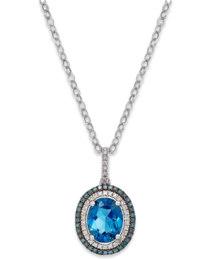 image of London Blue Topaz (3 ct. t.w.) and Diamond (1/4 ct. t.w.) Pendant Necklace in 14k White Gold