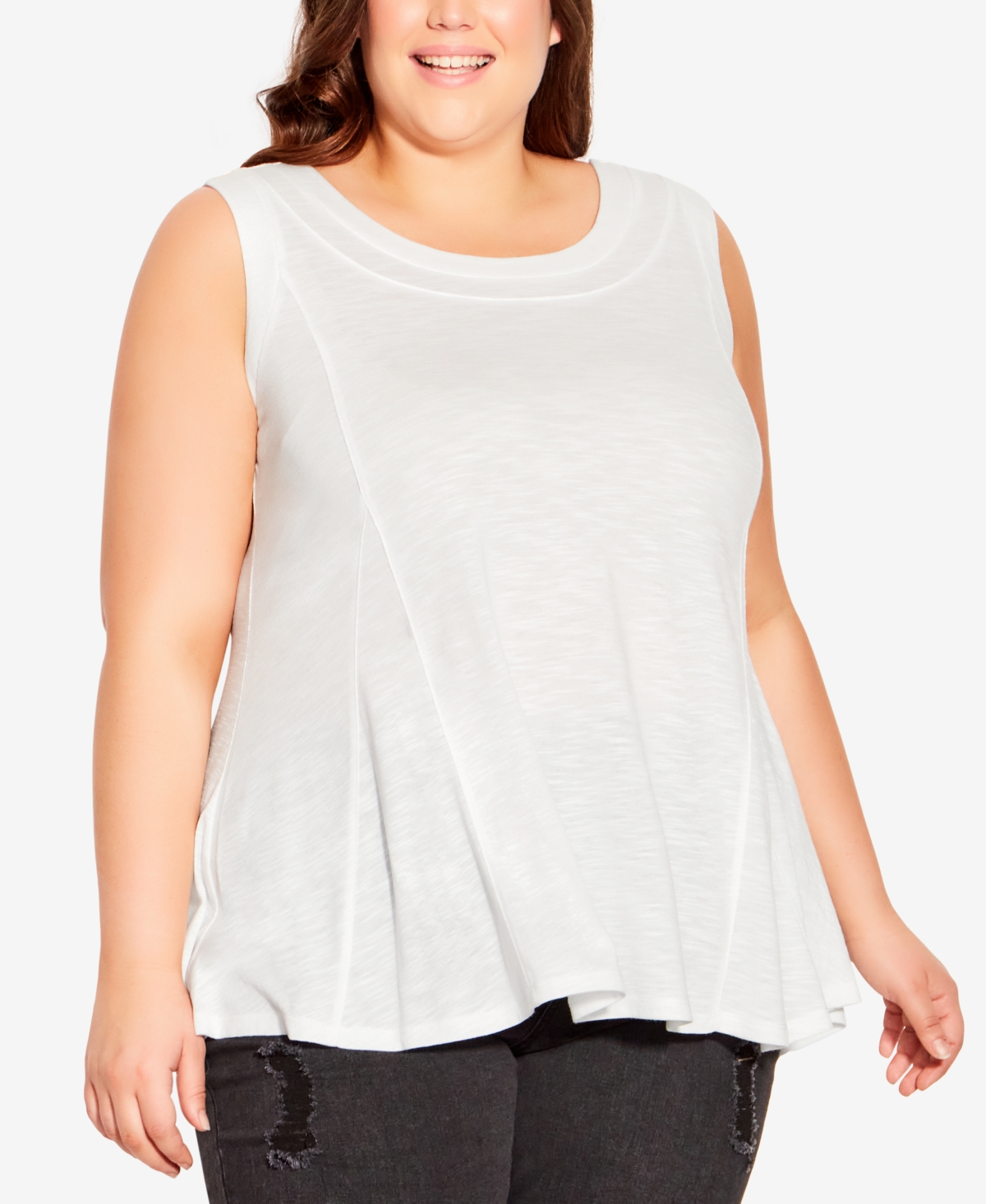 Avenue Plus Size Fit N Flare Tank Top In White