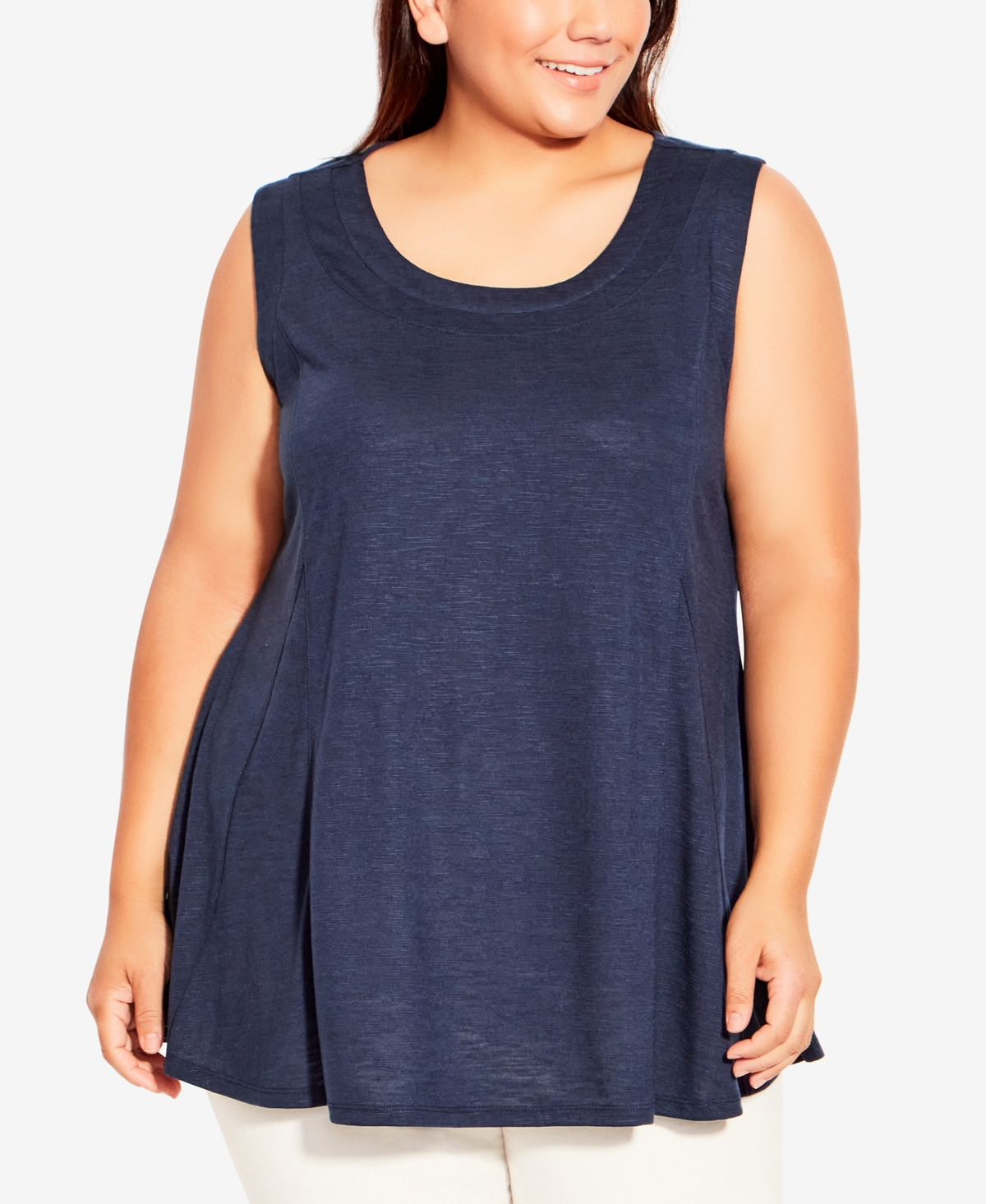 Avenue Plus Size Fit N Flare Tank Top In Navy