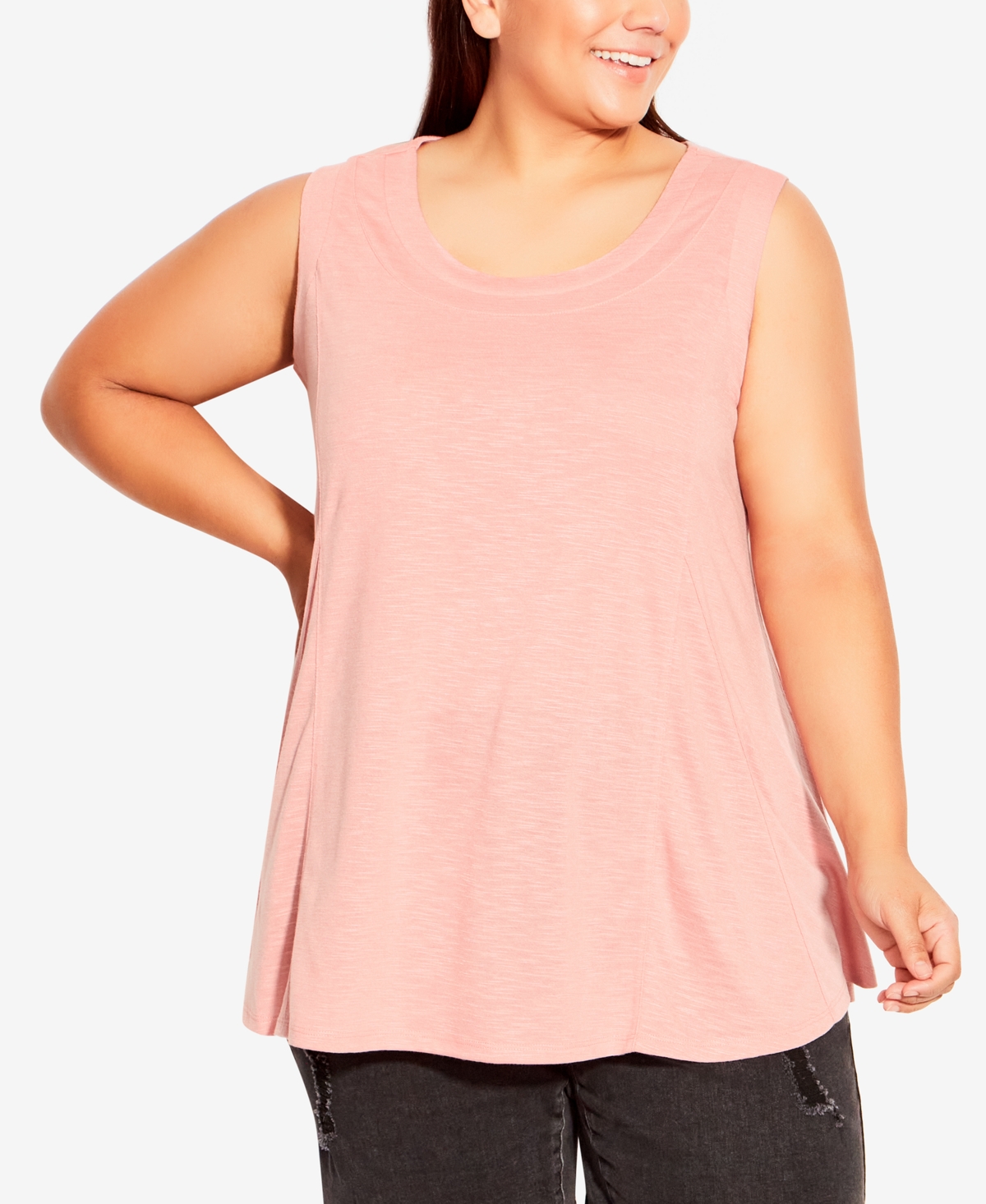 Avenue Plus Size Fit N Flare Tank Top In Bridal Rose