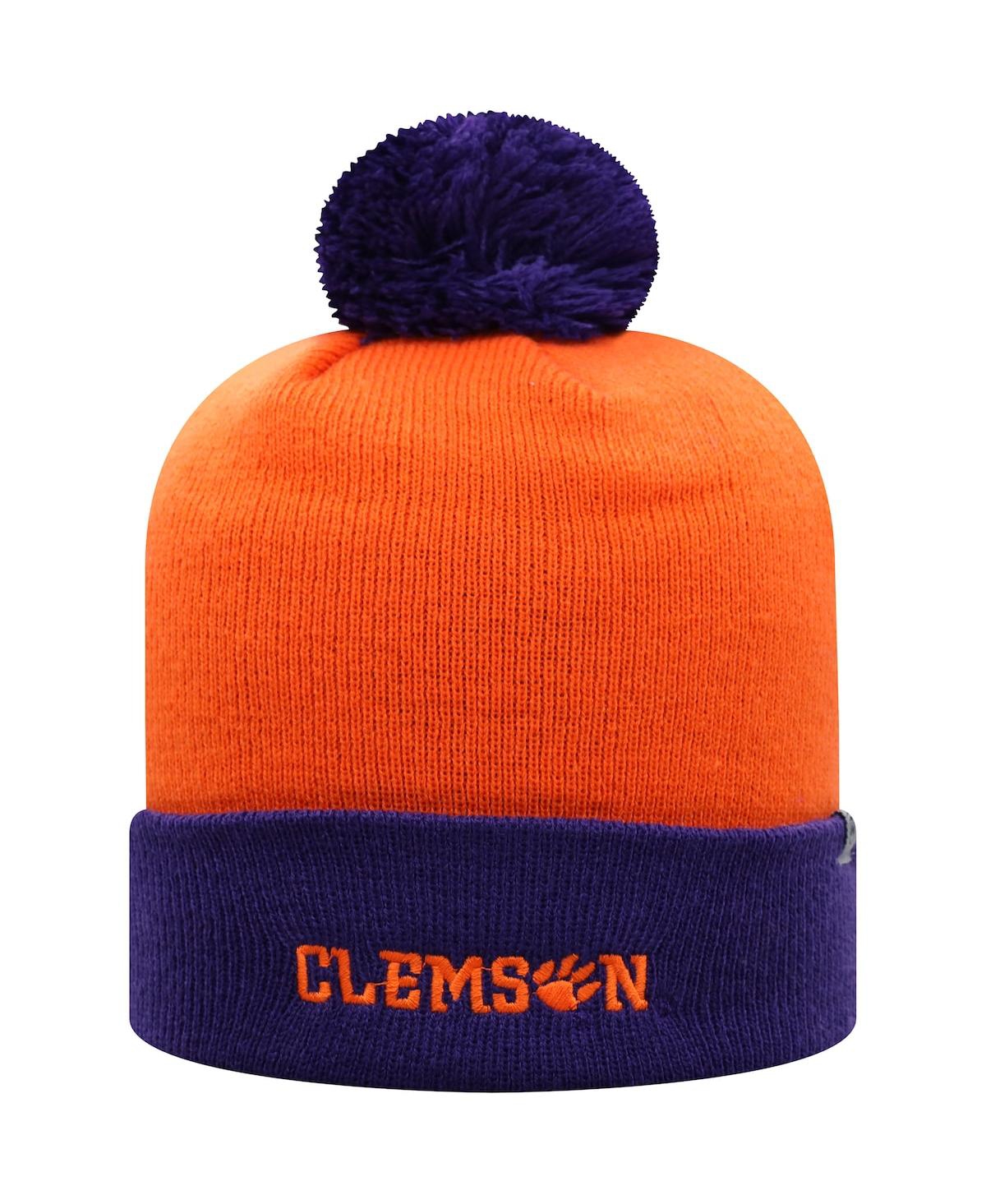 Top Of The World Men's  Orange And Purple Clemson Tigers Core 2-tone Cuffed Knit Hat With Pom In Orange,purple
