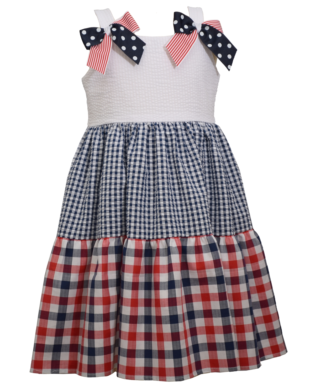 Bonnie Baby Baby Girls Sleeveless Mixed Print Tiered Dress With Bows In ...