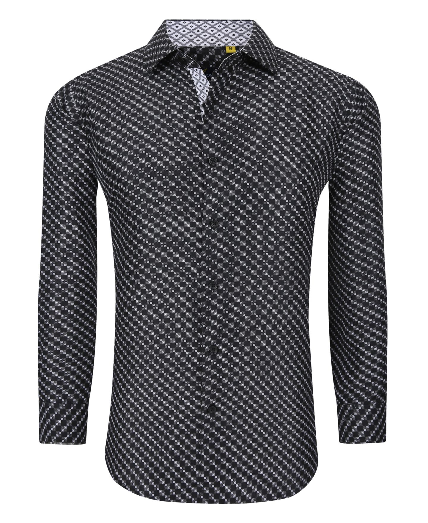 Мужская рубашка Azaro Uomo Business Geometric Long Sleeve Button Down Shirt, цвет: Чёрный — фото 3