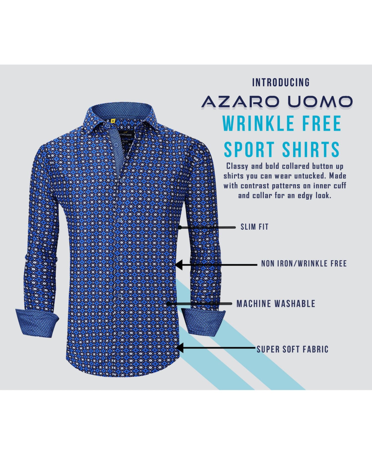 Men's Business Geometric Long Sleeve Button Down Shirt