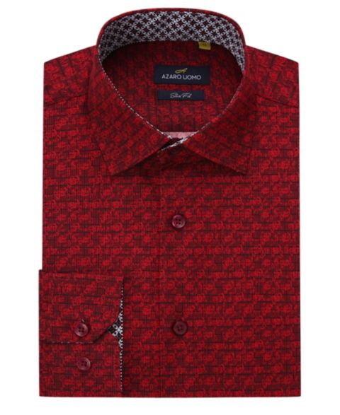 Мужская рубашка Azaro Uomo Business Geometric Long Sleeve Button Down Shirt, цвет: Бордовый