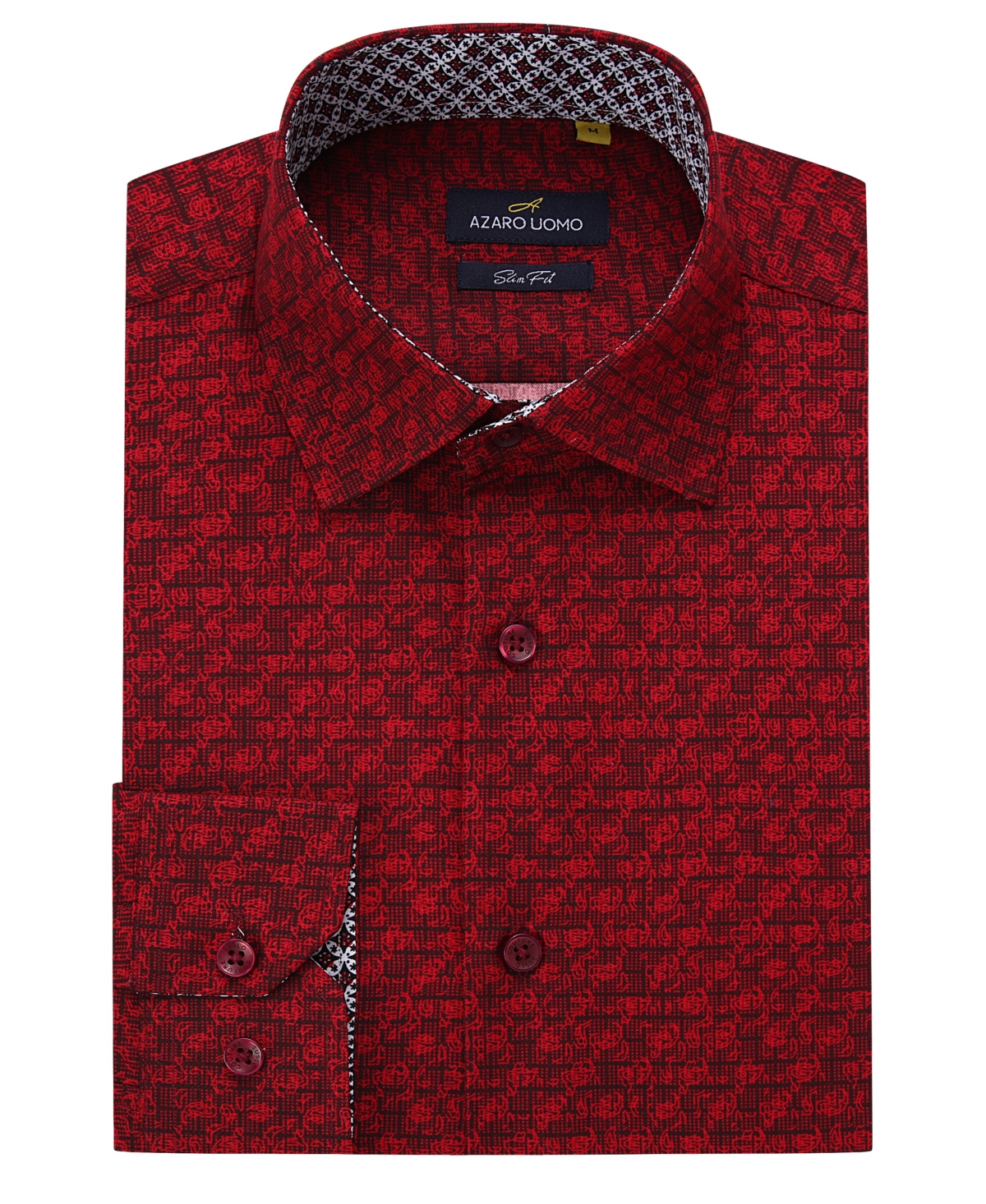 Shop Azaro Uomo Men's Business Geometric Long Sleeve Button Down Shirt In Burgundy