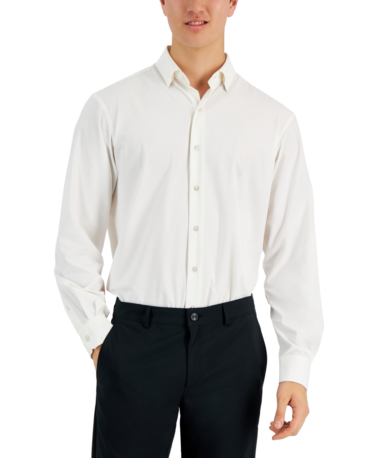 Men's Regular Fit Travel Ready Solid Dress Shirt, Created for Macy's - Bright White