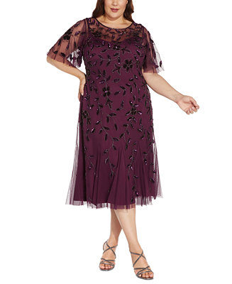 Adrianna Papell Plus Size Embellished Flutter-Sleeve A-Line Dress - Macy's