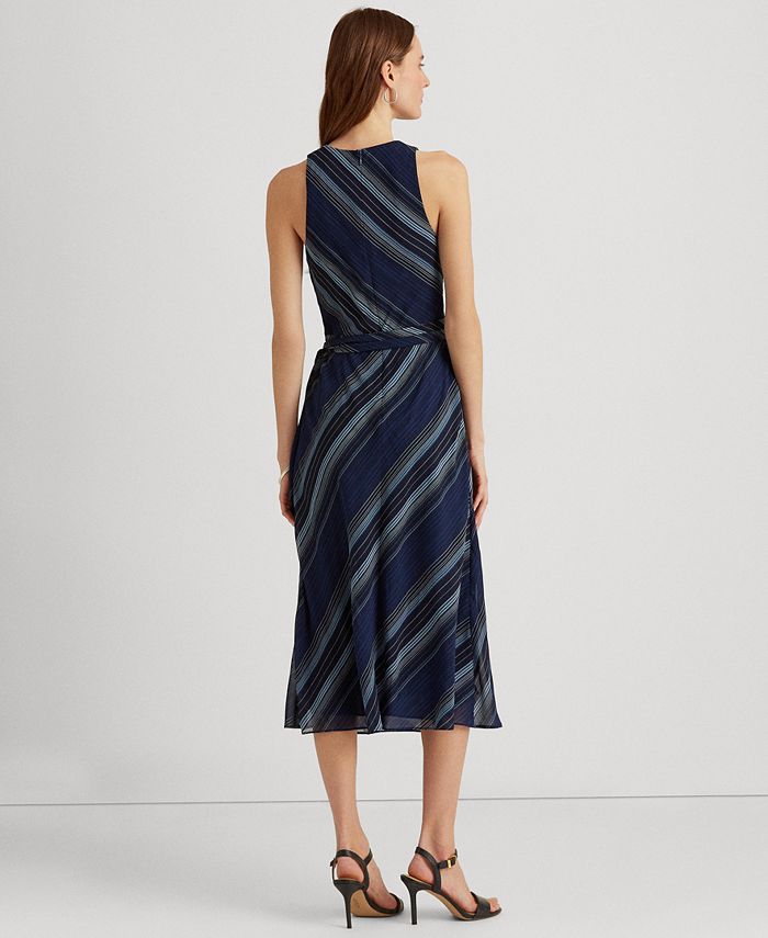 Ralph Lauren Women's Striped One Shoulder Crinkle Georgette Dress Assorted Size 8