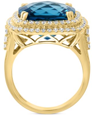 EFFY&reg; London Blue Topaz (12-1/3 ct. t.w.) & Diamond (1-1/5 ct. t.w.) Halo Statement Ring in 14k White Gold (Also available in 14k Gold)
