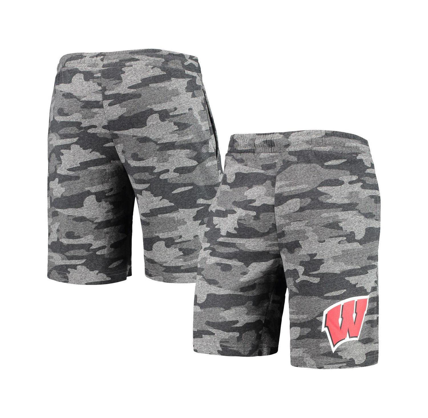 Men's Charcoal, Gray Wisconsin Badgers Camo Backup Terry Jam Lounge Shorts