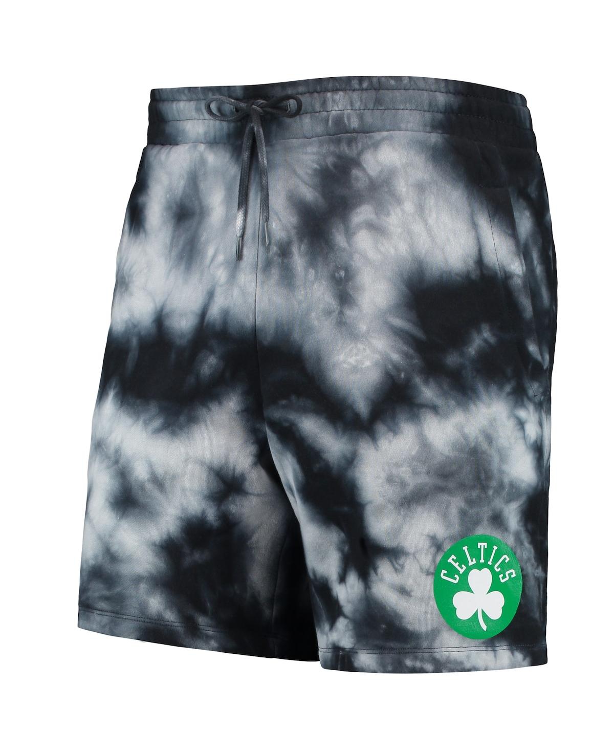 NEW ERA MEN'S NEW ERA BLACK BOSTON CELTICS FLEECE TIE-DYE SHORTS 