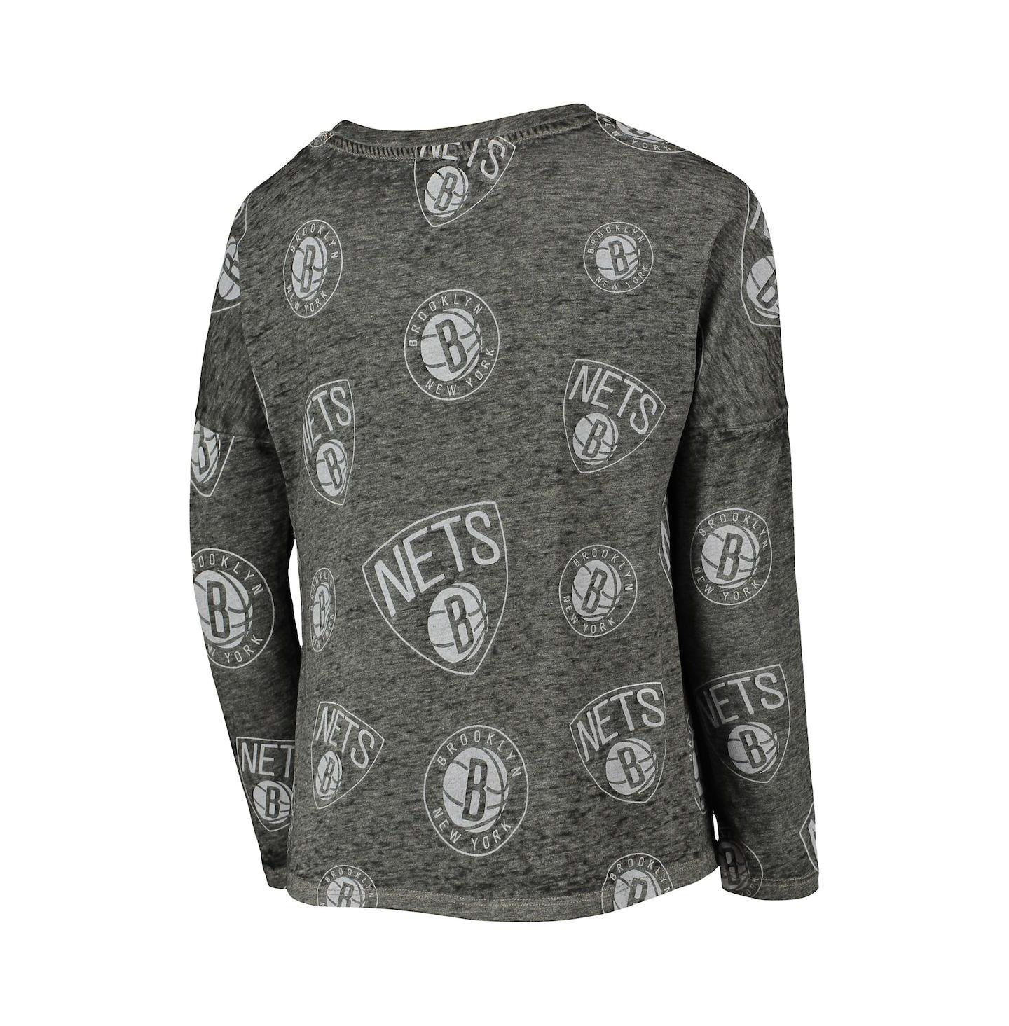 Футболка Outerstuff Heathered Black Brooklyn Nets Back in Action Long Sleeve для девочек — фото 4