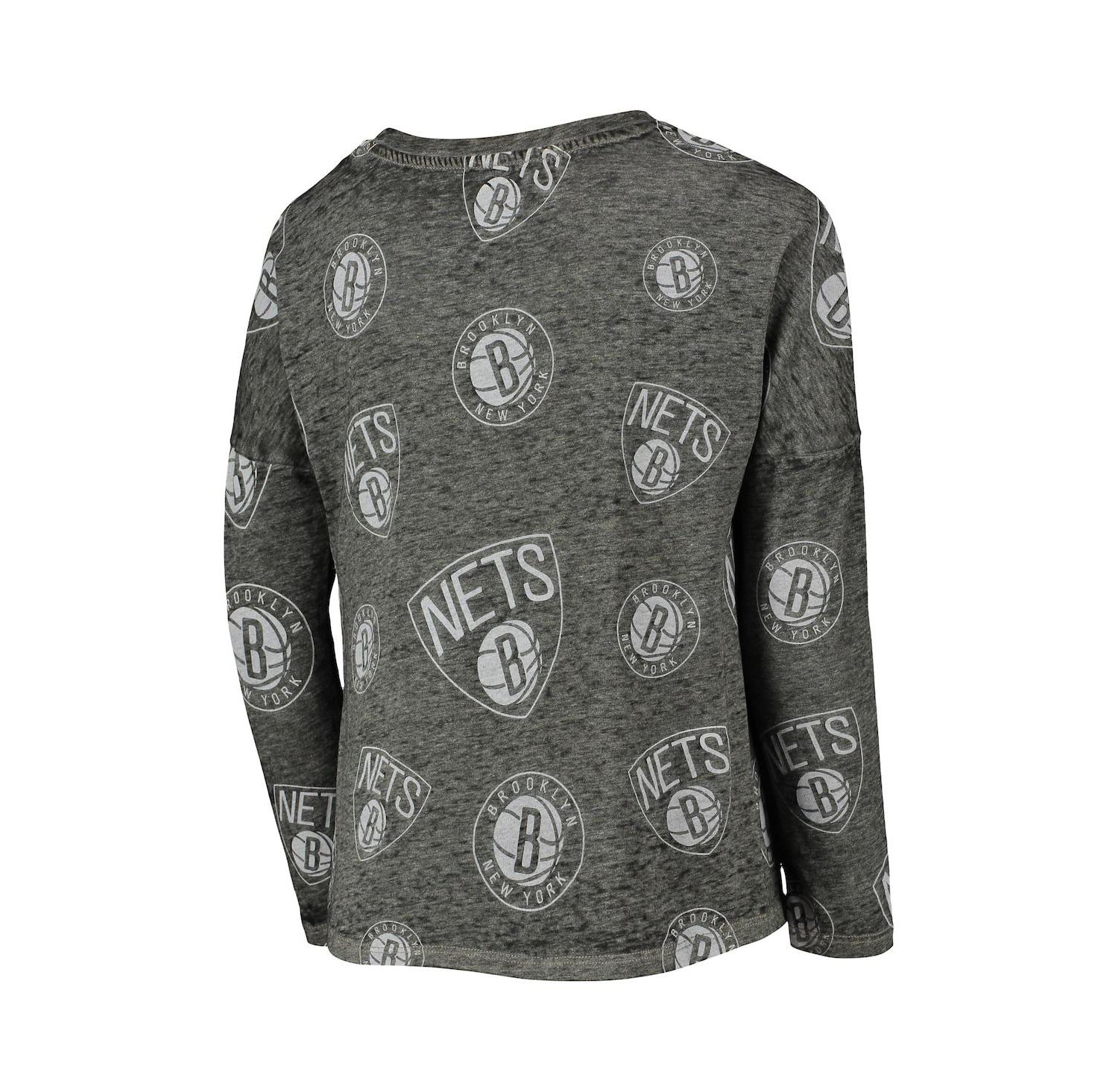 Big Girls Heathered Black Brooklyn Nets Back in Action Long Sleeve T-shirt