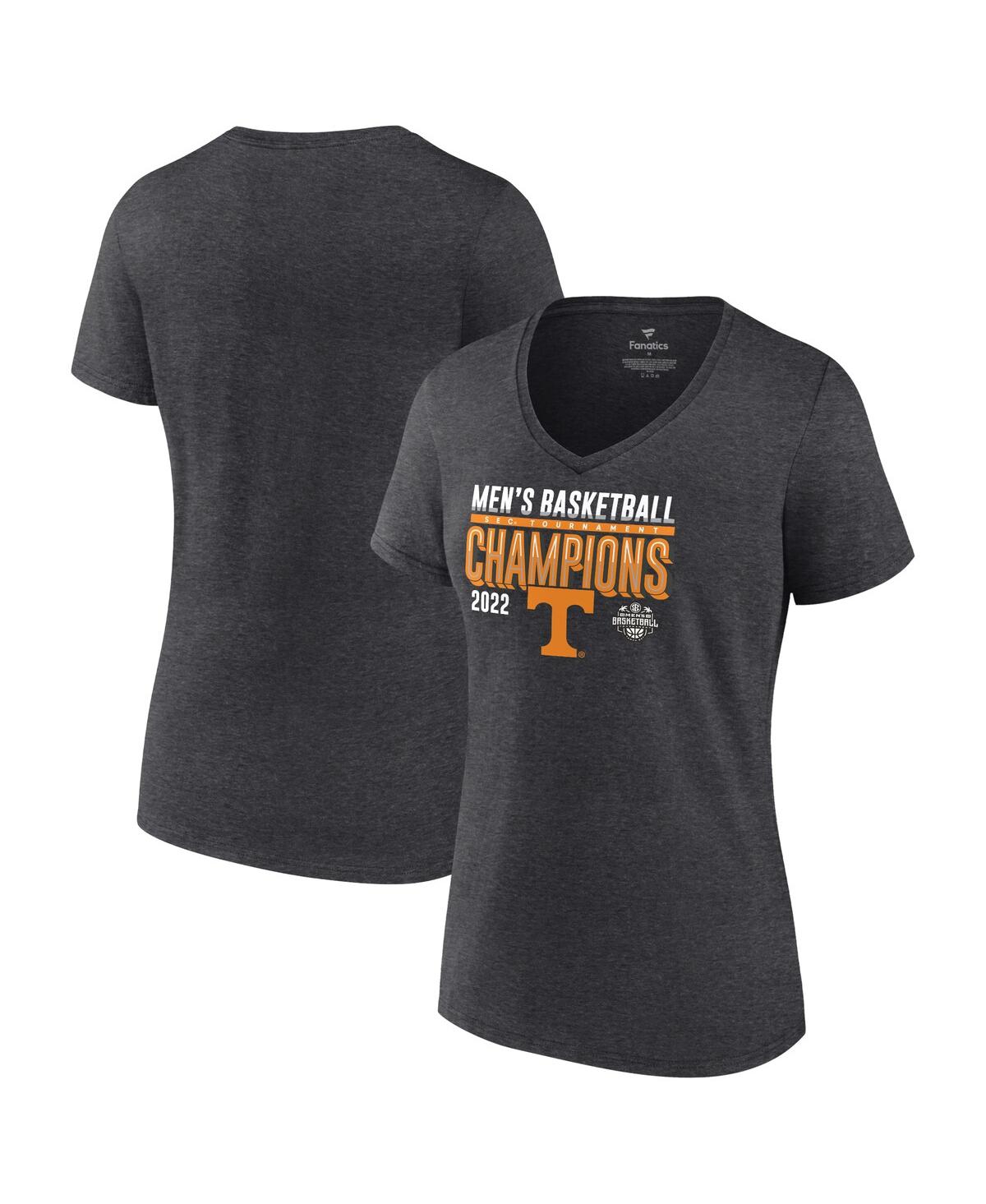 Women's FanaticsTennessee Volunteers 2022 Sec Men's Basketball Conference Tournament Champions Locker Room V-Neck T-shirt - Heathe