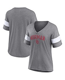 Women's Branded Heathered Gray Oklahoma Sooners Arched City Sleeve-Striped Tri-Blend V-Neck T-shirt