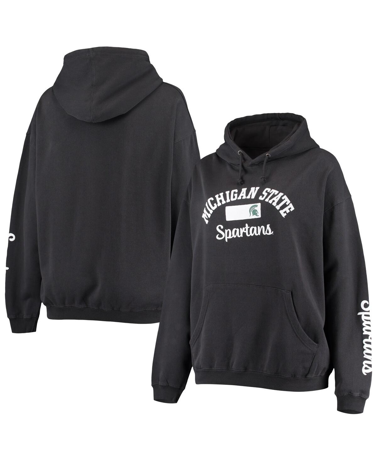PRESSBOX WOMEN'S PRESSBOX BLACK MICHIGAN STATE SPARTANS ROCK N ROLL SUPER OVERSIZED PULLOVER HOODIE 