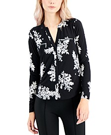  Petite Floral-Print Zip-Pocket Top, Created for Macy's