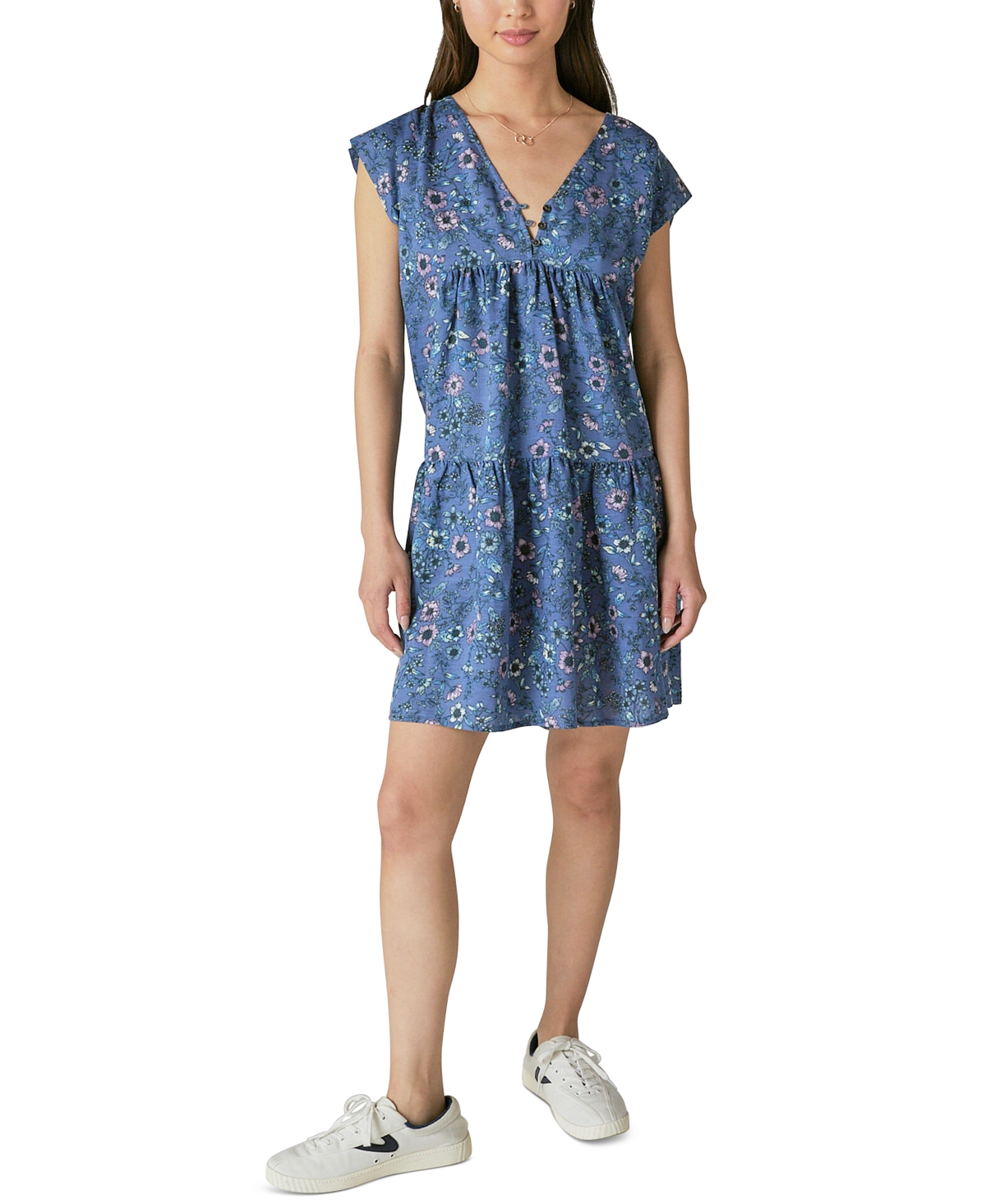 Shop Lucky Brand Women's Floral-print Mini Dress In Indigo Multi
