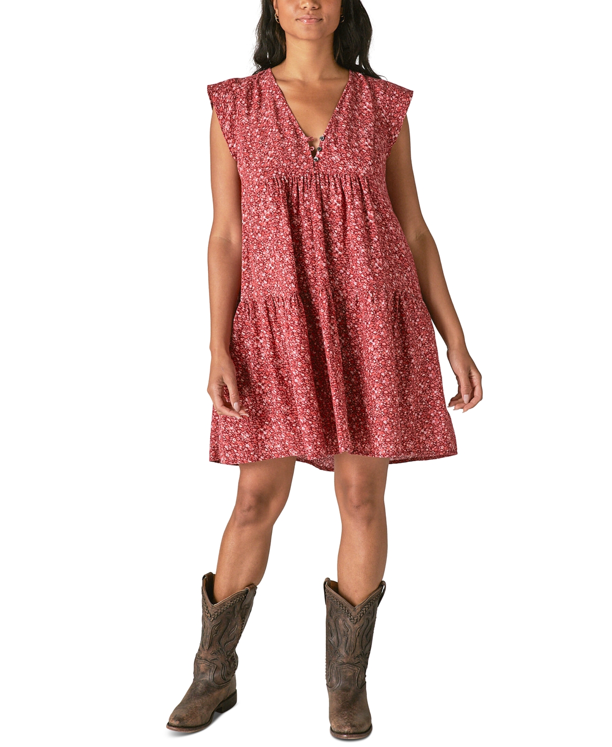 Shop Lucky Brand Women's Floral-print Mini Dress In Red Multi