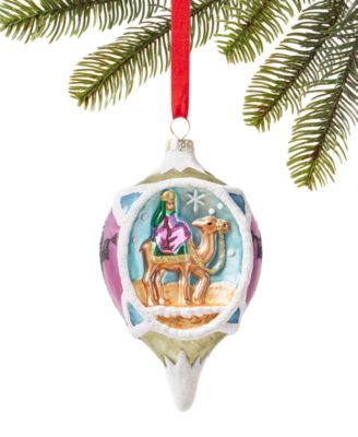 Holiday Lane - Blessed Glass Drop with Nativity Pattern Hanging Christmas Tree Ornament, Created for Macy's