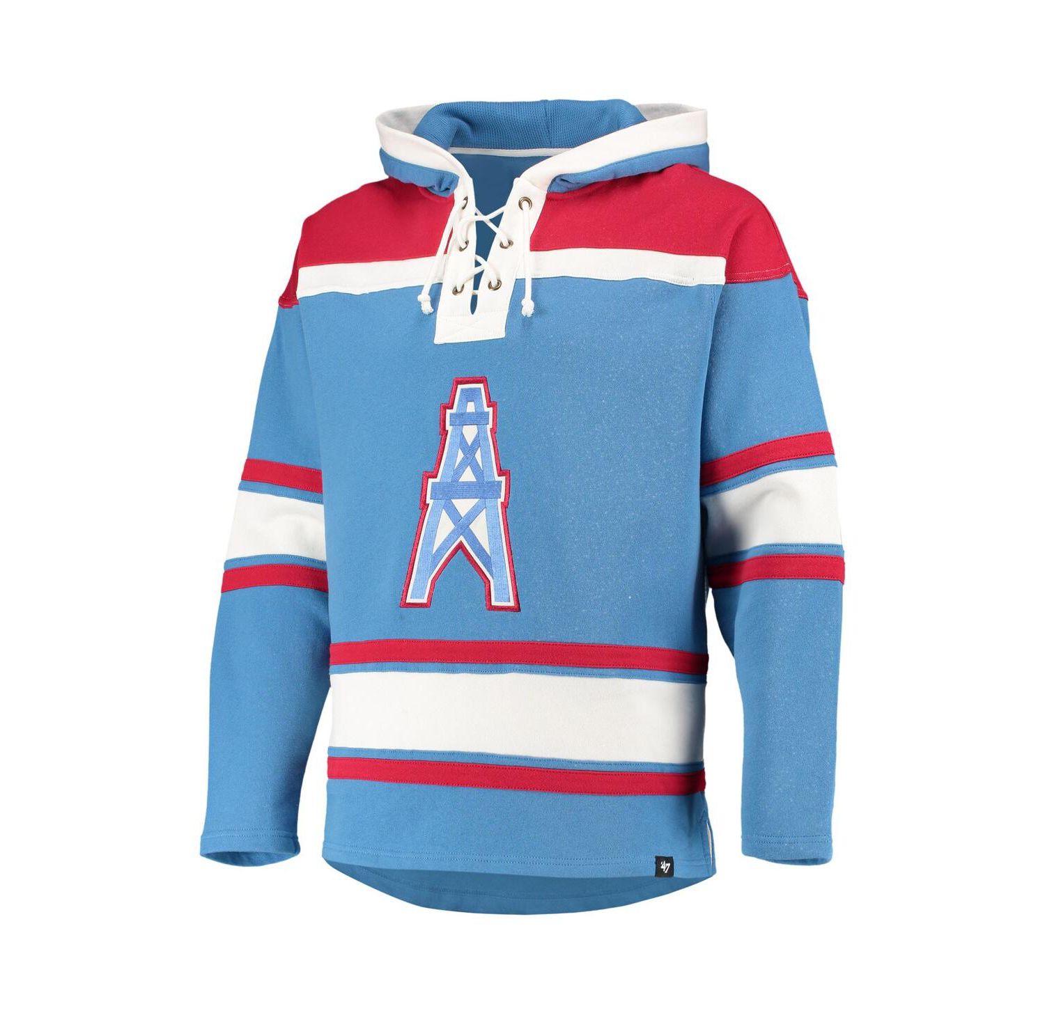 Men's '47 Powder Blue, Red Houston Oilers Lacer V-Neck Pullover Hoodie