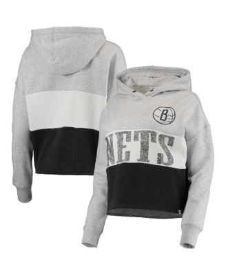 Women's '47 Heathered Gray, Heathered Black Brooklyn Nets Lizzy Cutoff Pullover Hoodie
