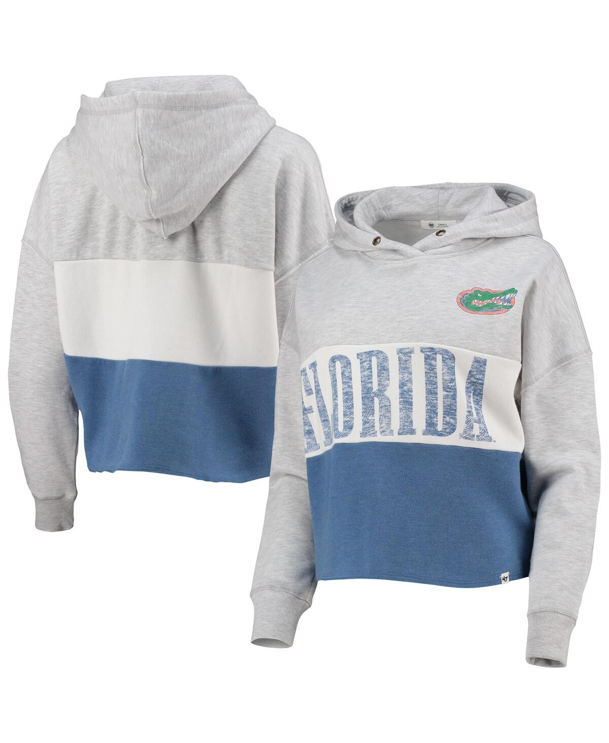 Women's '47 Heathered Gray, Heathered Royal Florida Gators Lizzy Colorblocked Cropped Pullover Hoodie - Heathered Gray, Heathered Royal