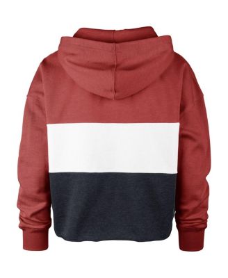 Women's '47 Heathered Red and Heathered Navy Washington Nationals Lizzy Cropped Pullover Hoodie