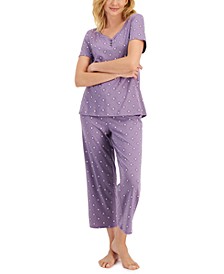 Women's Short Sleeve Cotton Essentials Printed Pajama Set, Created for Macy's