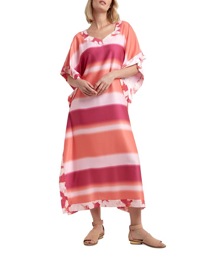H Halston Women's Striped Caftan Maxi Dress - Macy's