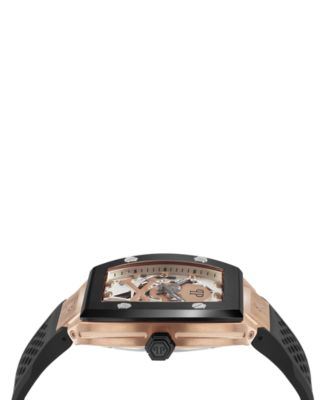 Men's Automatic The $keleton Black Silicone Strap Watch 44mm