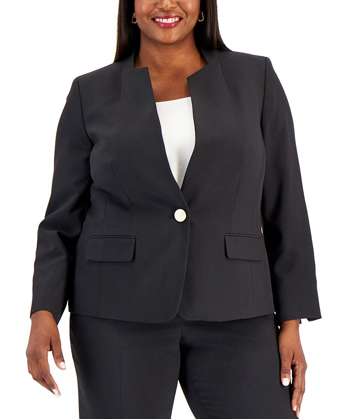 Le Suit Plus Size Crepe Single Button Jacket & Elastic-Back Pants - Macy's