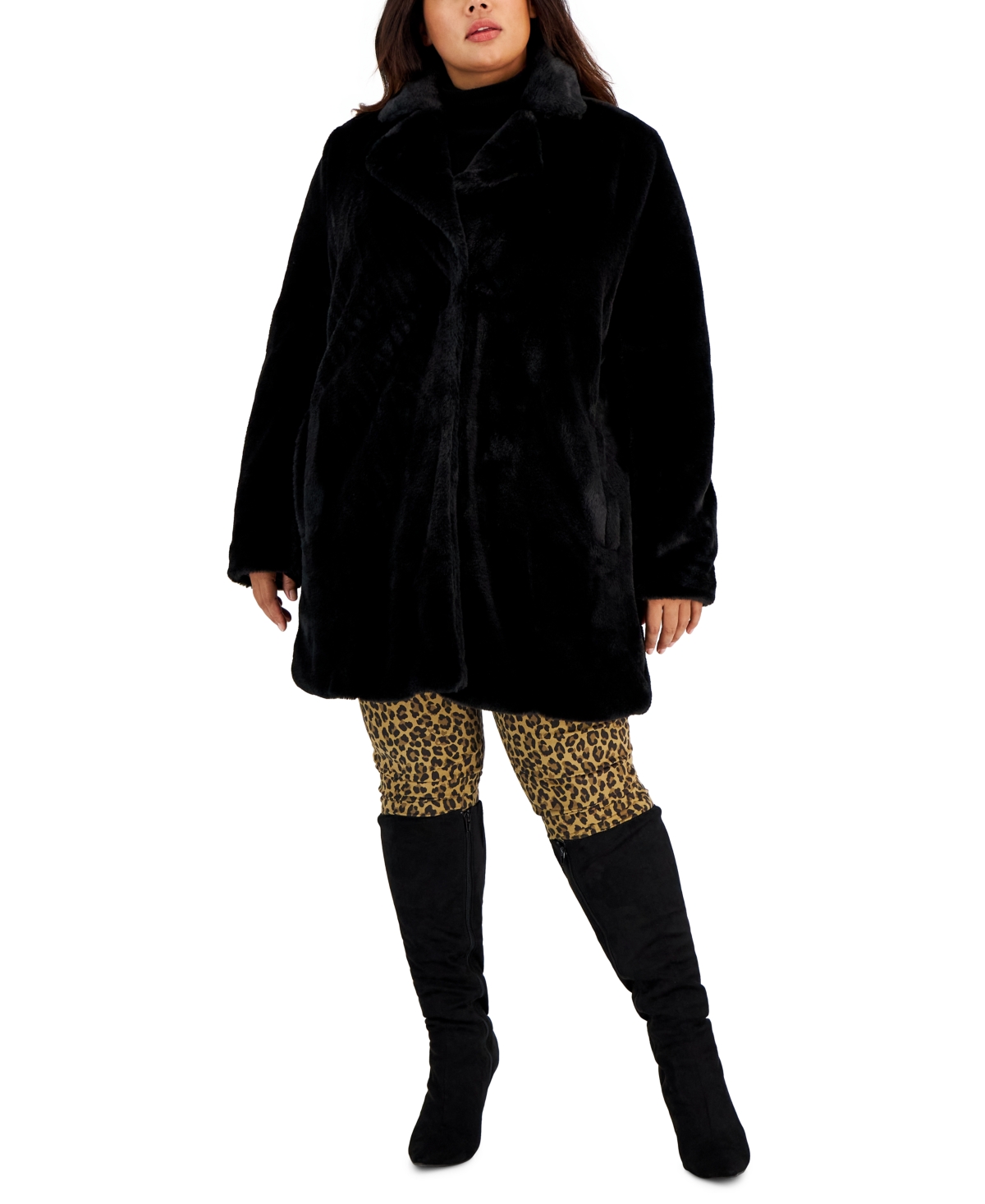 CoffeeShop Juniors Trendy Plus Size Faux-Fur Coat