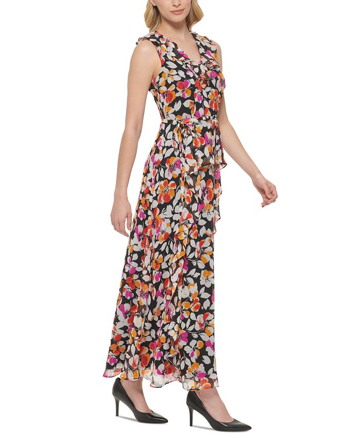 Karl Lagerfeld Paris Women's Ruffled Floral-Print Maxi Dress - Macy's