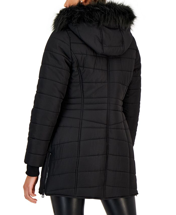 Maralyn Me Womens Faux Fur Puffer Coat Black Size Large main image 1