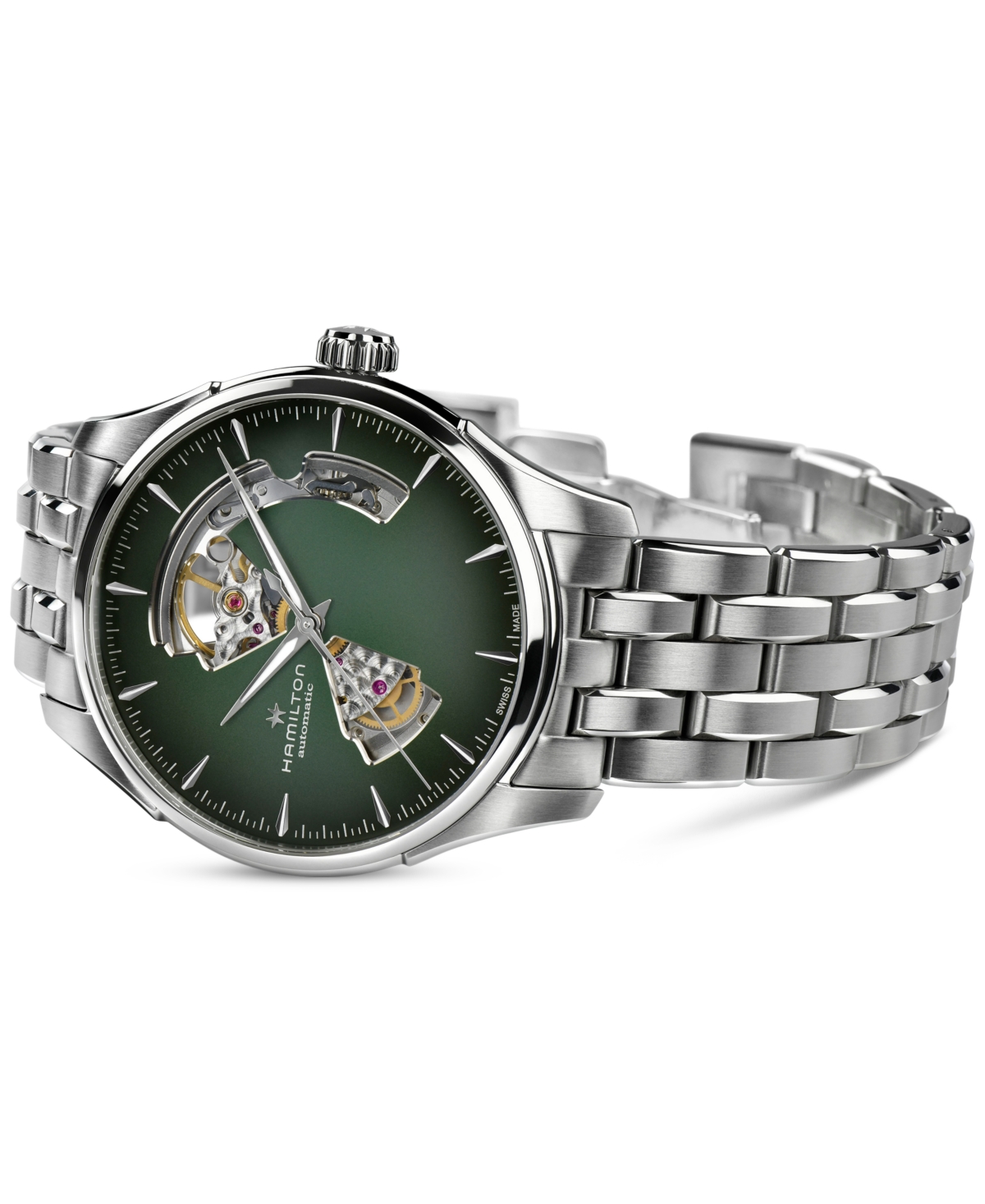 Shop Hamilton Men's Automatic Jazzmaster Open Heart Smoked Green Stainless Steel Bracelet Watch 40mm