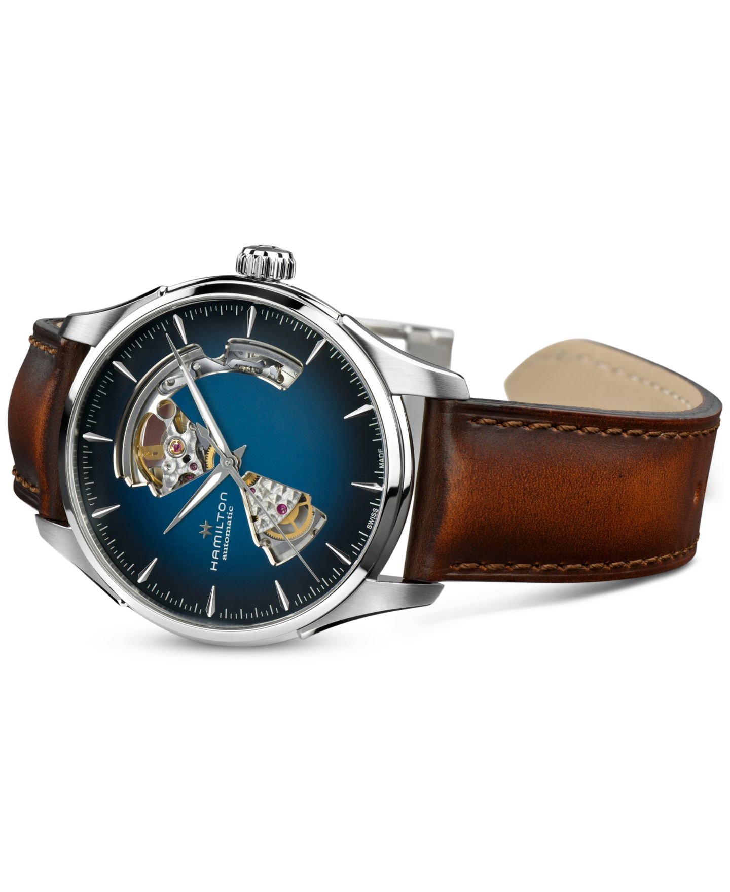 Мужские часы Hamilton Automatic Jazzmaster Open Heart Smoked Blue Stainless Steel Strap Watch 40mm — фото 2