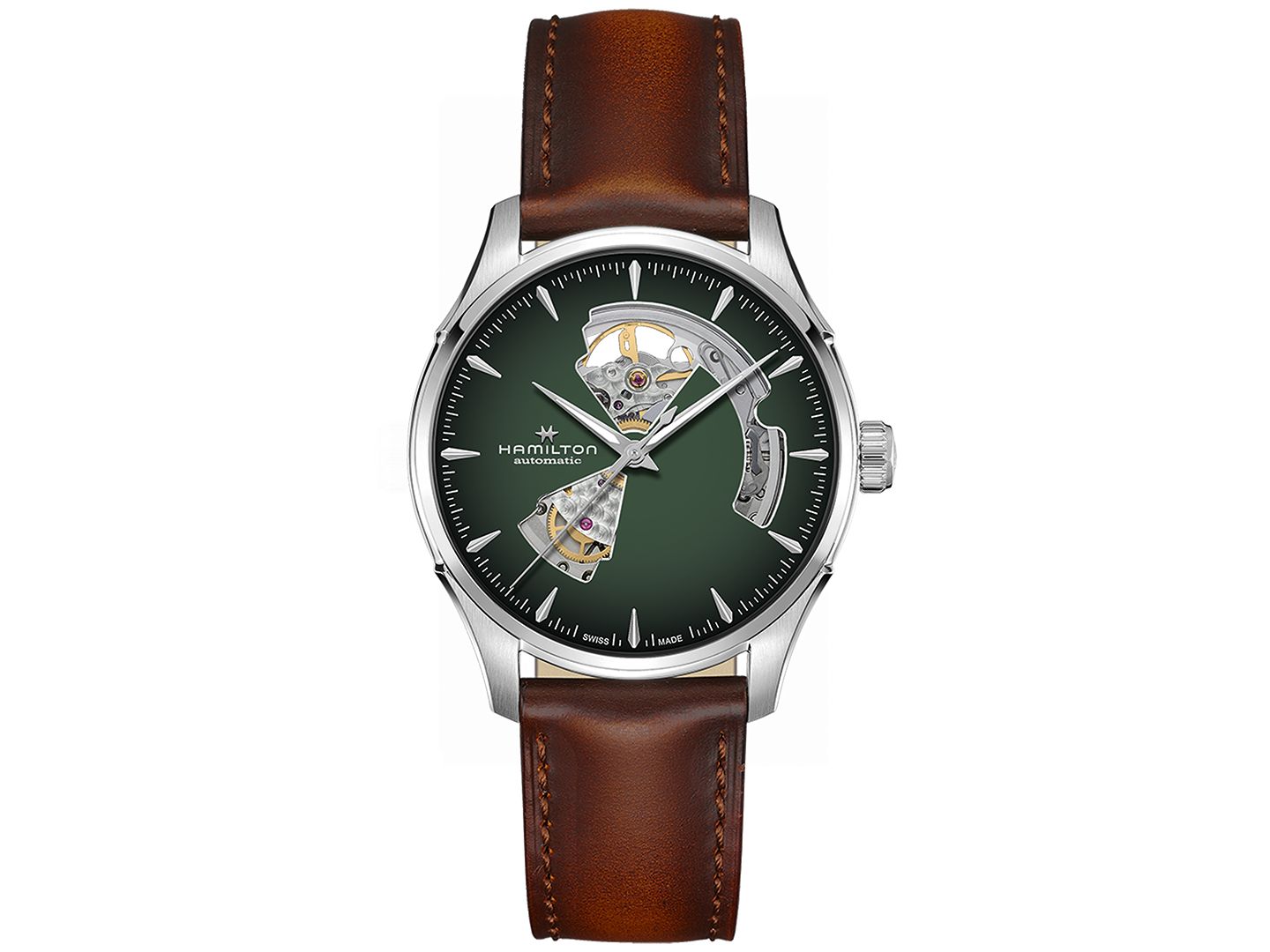 Мужские часы Hamilton Automatic Jazzmaster Open Heart Smoked Green Stainless Steel Strap Watch 40mm — фото 1