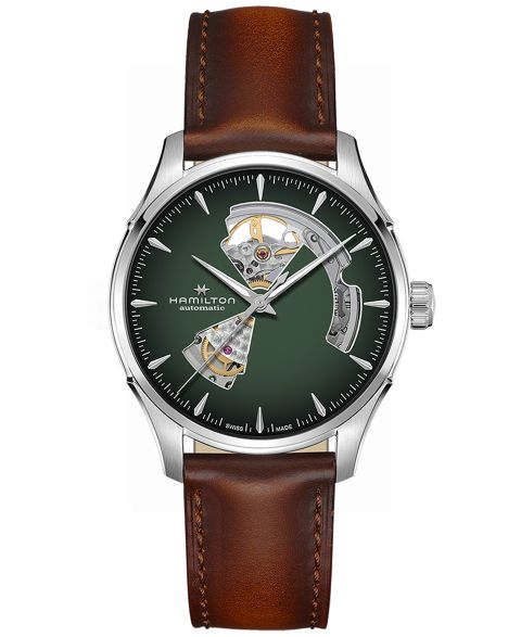 Мужские часы Hamilton Automatic Jazzmaster Open Heart Smoked Green Stainless Steel Strap Watch 40mm