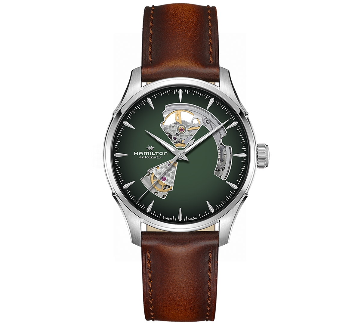 Hamilton Men's Automatic Jazzmaster Open Heart Smoked Green Stainless Steel Strap Watch 40mm