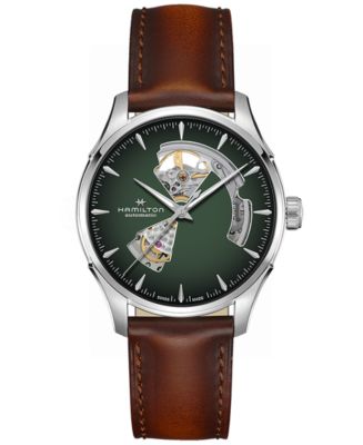 緑レザー スクエア型クォーツハミルトンドライバーズ Hamilton Men's Automatic Jazzmaster Open Heart Smoked Green