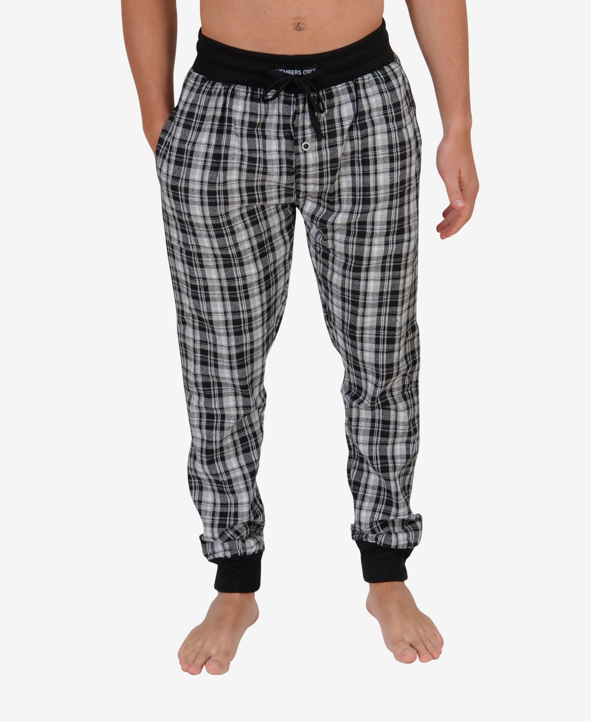 Members Only Men's Flannel Jogger Lounge Pants In White,black Plaid