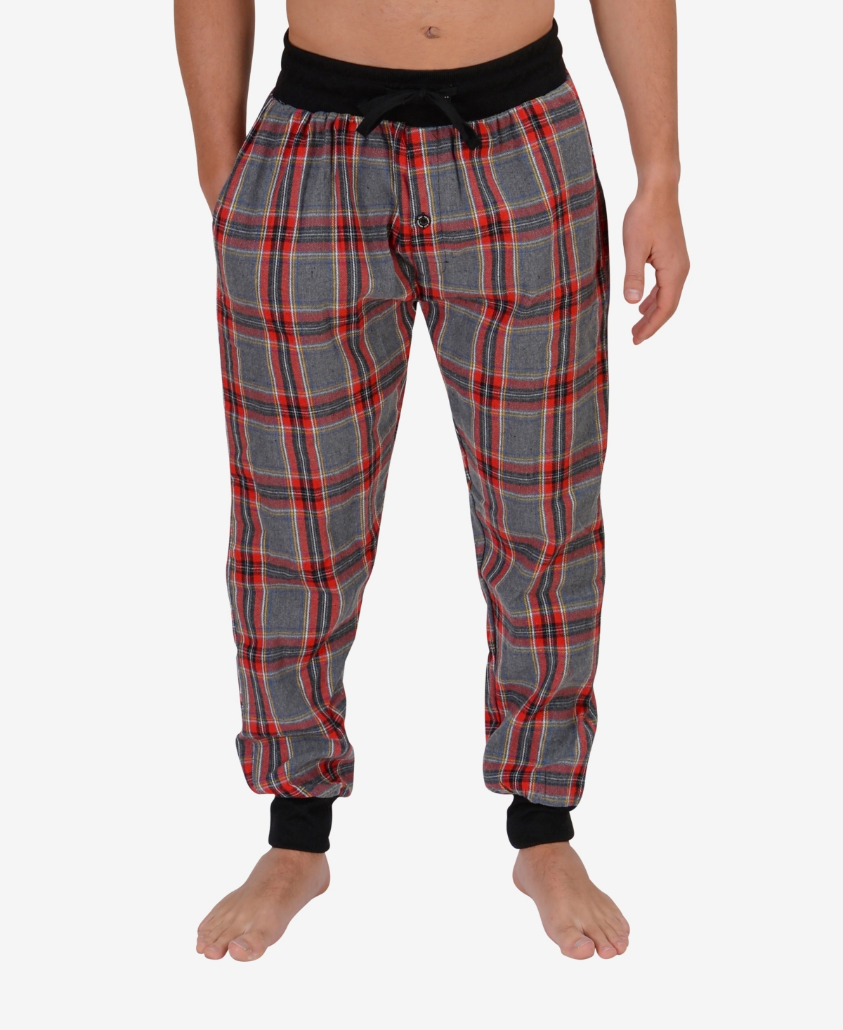 Members Only Men's Flannel Jogger Lounge Pants In Gray,red Plaid
