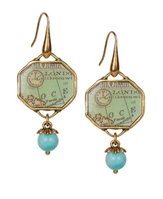 Patricia Nash - Gold-Tone Octagonal Map & Bead Drop Earrings