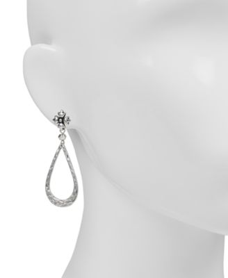 Silver-Tone Floret & Tear-Shape Drop Earrings