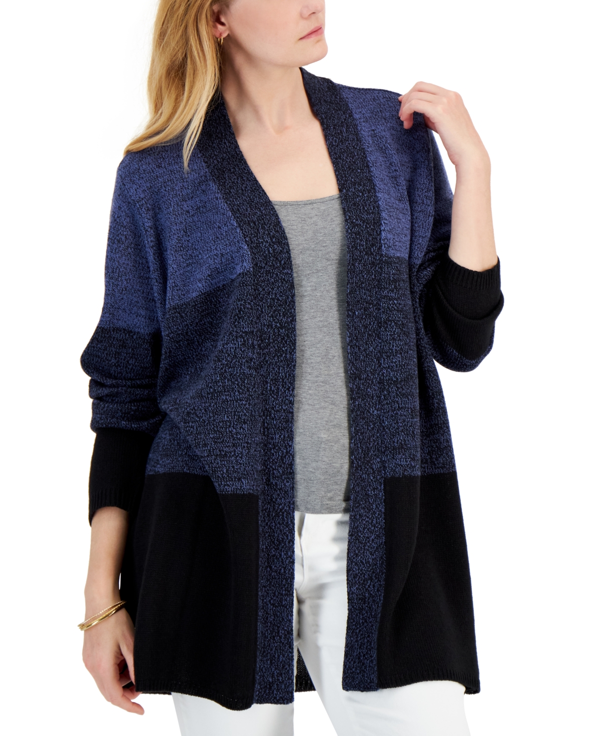 Women's Turbo Colorblocked Cardigan, Created for Macy's - Blue Combo