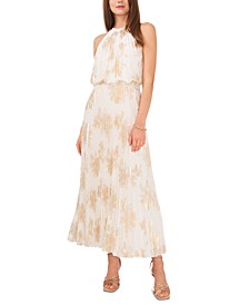 Petite Pleated Gold-Print Gown 