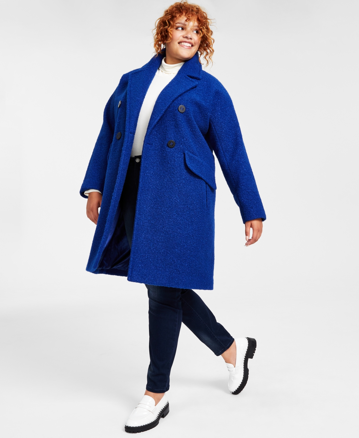 BCBGeneration Plus Size Double Breasted Boucle Walker Coat Created for Macy s Smart Closet
